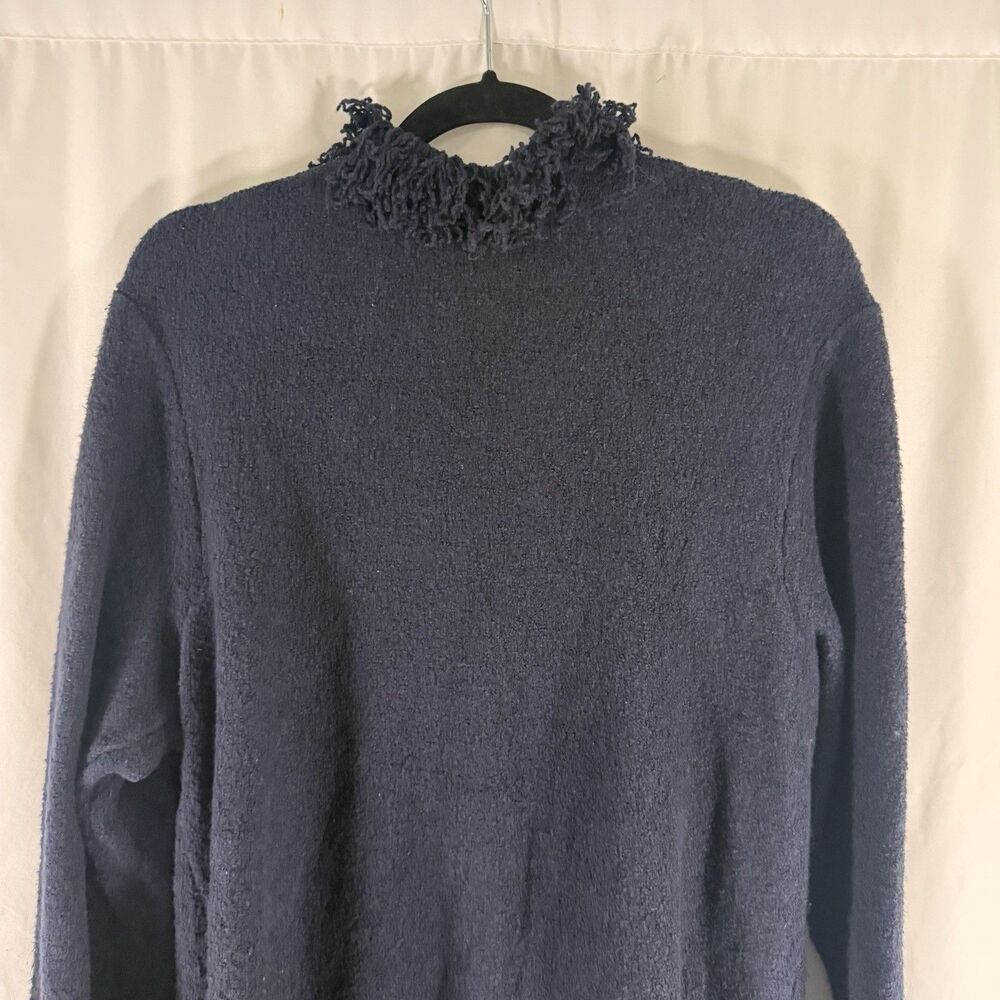 J Jill Cardigan Women's Large Blue Fringe Trim Hook Eye Front Long Sleeve - Picture 9 of 11